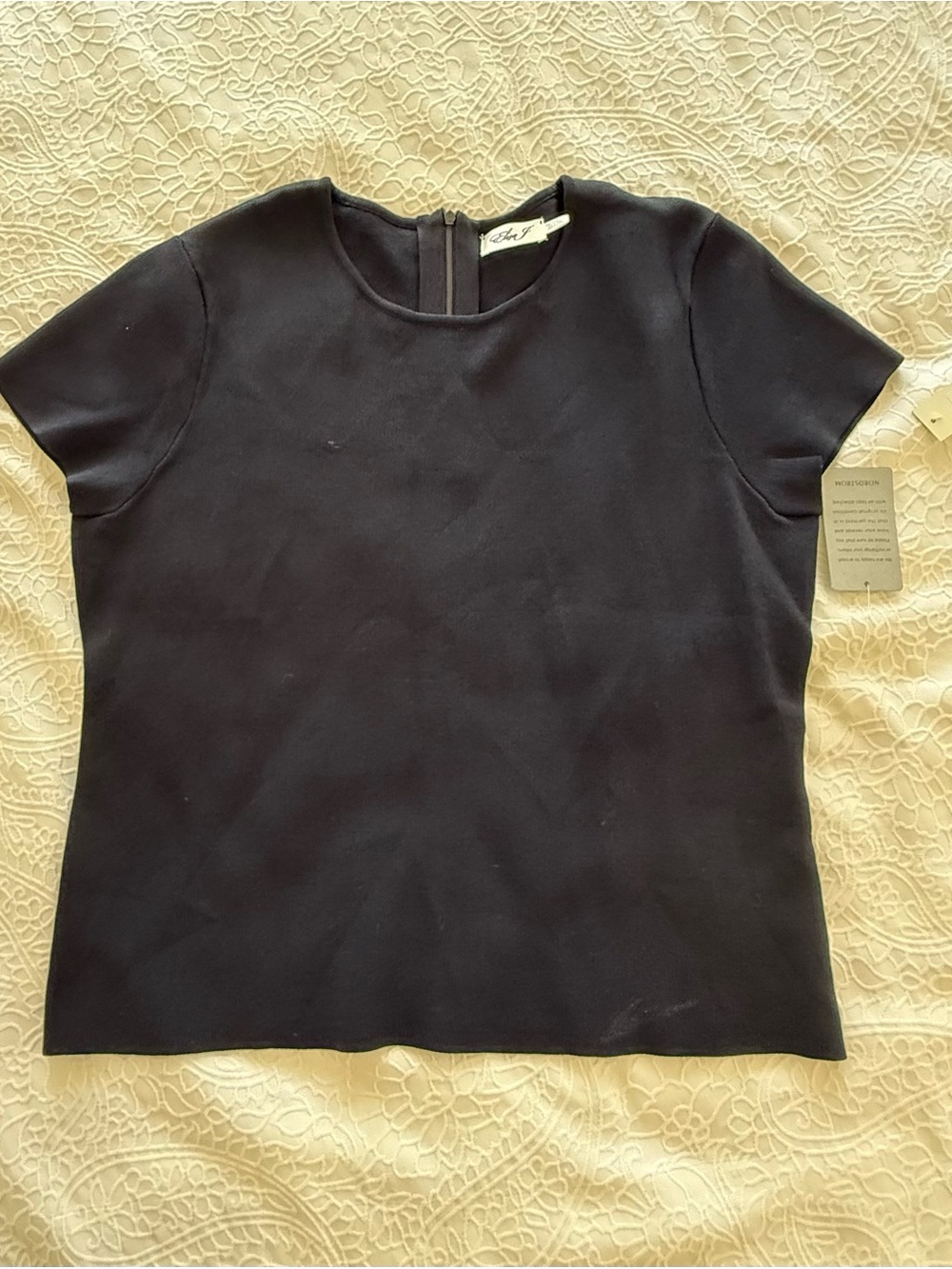 NWT Eliza J Black Crewneck Knit Short Sleeve Top Zipper Back XXL